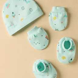 Simply Interlock Knit Cap Mitten & Booties Set with Space Theme Print Aqua Blue - Diameter 9 cm-picture-37