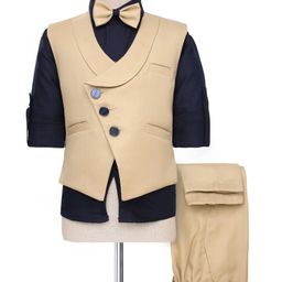 Rikidoos Full Sleeves Solid 3 Piece Party Suit With Bow Set - Navy Blue & Fawn-picture-24