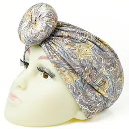 The little lookers Cotton Knot Detailed Paisleys Printed Turban Cap - Purple-picture-19