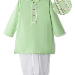 EARTHY TOUCH Cotton Woven Full Sleeves Kurta Dhoti Set - Light Green-picture-43