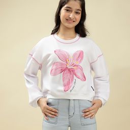 Lil Tomatoes Looper Knit Full Sleeves Floral Printed Light Winter Sweatshirt - White-picture-46