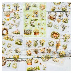 Birthday Popper Floral Kawaii Stickers - Green, Pack of 10 as Birthday Return Gifts for Kids | Transparent Stickers for Journal, Diary, DIY Art Crafts, Flowers Leaf Self Adhesive Decorative Stickers-picture-5