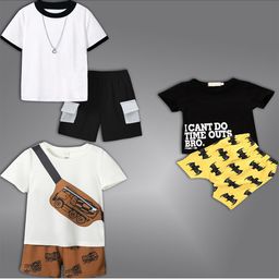 BAESD Kids Pack Of 3 Printed Short Sleeves T-shirt With Shorts-76