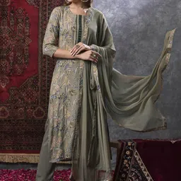 KALINI Floral Printed Kurta With Trousers & Dupatta-56