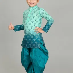 Cae Boys Floral Printed Regular Dupion Silk Kurta with Patiala image 2