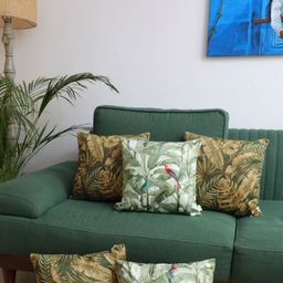 LUSHLYF Green & White Set of 5 Floral Velvet Square Cushion Covers-43
