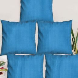Blue Grass Turquoise Blue Set Of 5 Striped Silk Square Cushion Covers-image-86