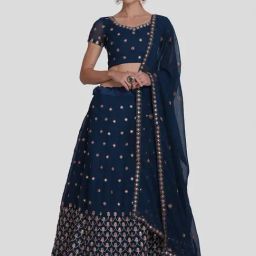 Atsevam Blue Embroidered Semi-Stitched Lehenga Choli Set With Dupatta-image-67