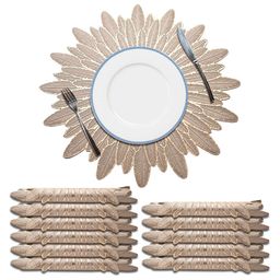 Kuber Industries 12-Pcs Beige Textured Anti-Slip TablePlacemats-image-73