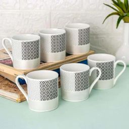 Clay Craft White & Black Ceramic Cups (0.18 L) - Set of 6-35