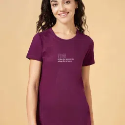 Ajile by Pantaloons Purple Cotton Graphic Print Sports T-Shirt-image-93