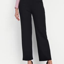 Broadstar Black Straight Fit High Rise Trousers-image-76