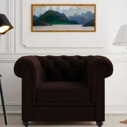 Trevi Manchester Quilted Brown Leather & Neem Wood 1 Seater Sofa-13