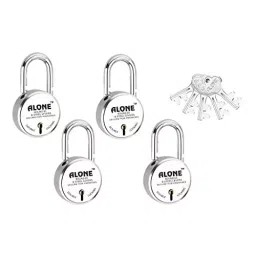 ALONE LOCKS Round 65 mm Steel Chrome 5 Same Keys Double Locking Padlock (Pack of 4)-14
