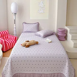 JC HOME Purple & Black Polka Printed 162 TC King Bed Cover Set-image-8