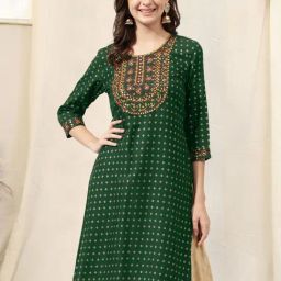 MIRCHI FASHION Green Embroidered Straight Kurta-picture-17