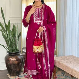 Moda Rapido Ethnic Motifs Embroidered Sequinned Kurta With Trousers & Dupatta-picture-32