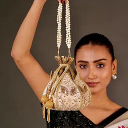 Anouk Embroidered Embellished Lotus Shaped Potli Bag-picture-9
