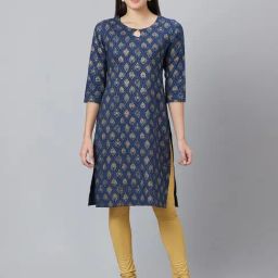 Globus Navy Cotton Printed Straight Kurta-image-17