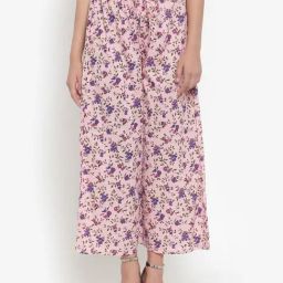Indibelle Pink Cotton Floral Print Palazzos-image-12