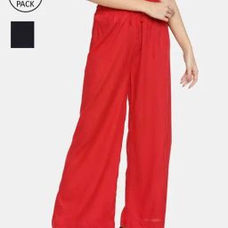 TWIN BIRDS Red & Black Mid Rise Palazzos - Pack Of 2-image-64