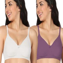 IN CARE White & Wine Cotton T-Shirt Bras - Pack Of 2-image-57