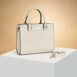 Forever Glam by Pantaloons Off White PU Quilted Handbag-image-4