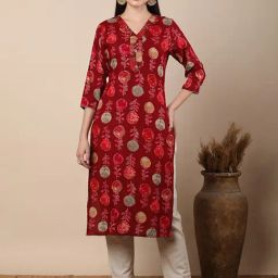 Fashor Maroon Cotton Straight Fit Printed Kurta-picture-32