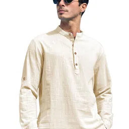 EdinWolf Men India Slim Fit Band Collar Solid Cotton Casual Shirt-image-79