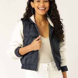 DressBerry Women Navy Blue Solid Bomber Jacket-picture-41