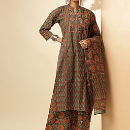 Vbuyz Women Floral Printed Regular Thread Work Pure Cotton Kurta with Palazzos & With Dupatta-picture-19
