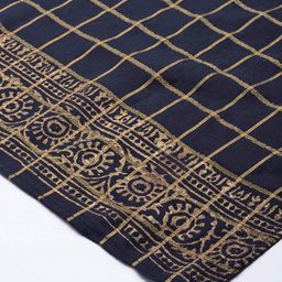 MBE Navy Blue & Gold-Toned Ethnic Motifs Checked Block Print Dupatta image 2