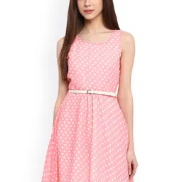La Zoire Women Pink Printed Fit and Flare Dress-picture-37
