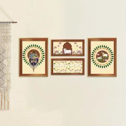 Art Street Pichwai Indian Traditional Of Lord Shrinathji Dancing Decorative Wall Art - Set of 4-46