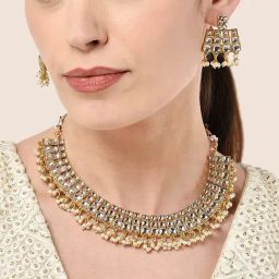 FIDA Begum Gold-Plated Wedding Ethnic Traditional Pearls & Kundan Necklace Set for Women-19
