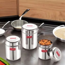 HAZEL Alfa Premium Heavy Gauge Stainless Steel Ubha Dabba Containers Set of 3 Pc-23