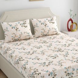 Dreamscape Peach-Coloured & White Floral 200 TC King Bedsheet with 2 Pillow Covers-11