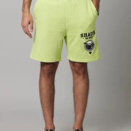 Celio* Lime Green Cotton Regular Fit Printed Shorts-image-58