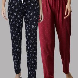 Kryptic Maroon & Navy Printed Pure Cotton Elasticated Waist Band Regular Fit Pyjamas - Pack of 2-picture-3