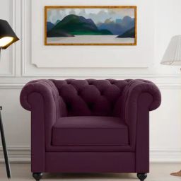 Trevi Manchester Quilted Purple Leather & Neem Wood 1 Seater Sofa-image-54