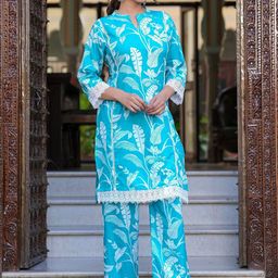 Serenita Women Floral Printed Regular Pure Cotton Tunic with Trousers-picture-17