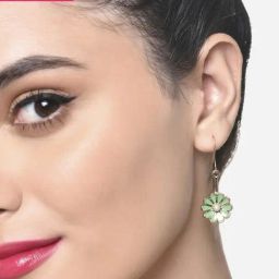 Zaveri Pearls Mint Green Enamel Flower Contemporary Drop Earrings-ZPFK16211-40