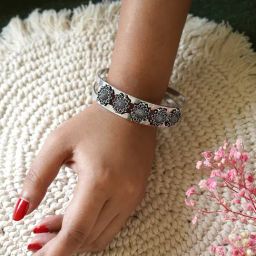 Teejh Sagarika Silver Oxidised Bracelet Cuff Bracelet for Women-picture-4