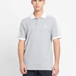 Adidas Originals Grey Regular Fit 3-Striped Sports Polo T-Shirt-image-38