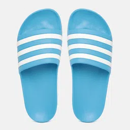 ADIDAS Unisex Blue & White Striped Adilette Aqua Sliders-picture-58