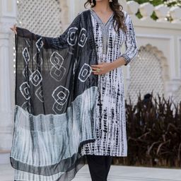 Lee Moda Women Tie and Dye Printed Regular Kurta with Trousers With Dupatta-image-22