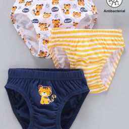Babyhug Cotton Antibacterial Briefs Pack of 3 - Blue Yellow White-image-80