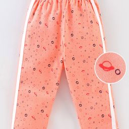 Tango Single Jersey Cotton Knit Full Length Pajama with Spaceship Print - Orange-picture-19