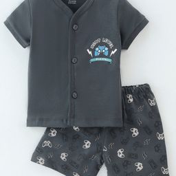 Cucumber Sinker Knit Half Sleeves  Game Controller Print Night Suit  -Carbon-image-7