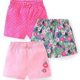 Babyhug Cotton Shorts with Floral Print Pack of 3 - Multicolour-image-43